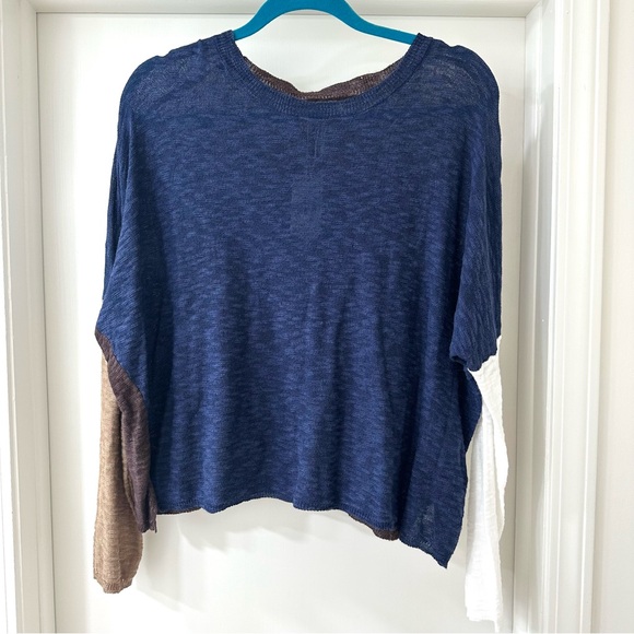 StitchDrop Sweaters - StitchDrop Blue Colorblock Crew Neck Lightweight Sweater, Size Large